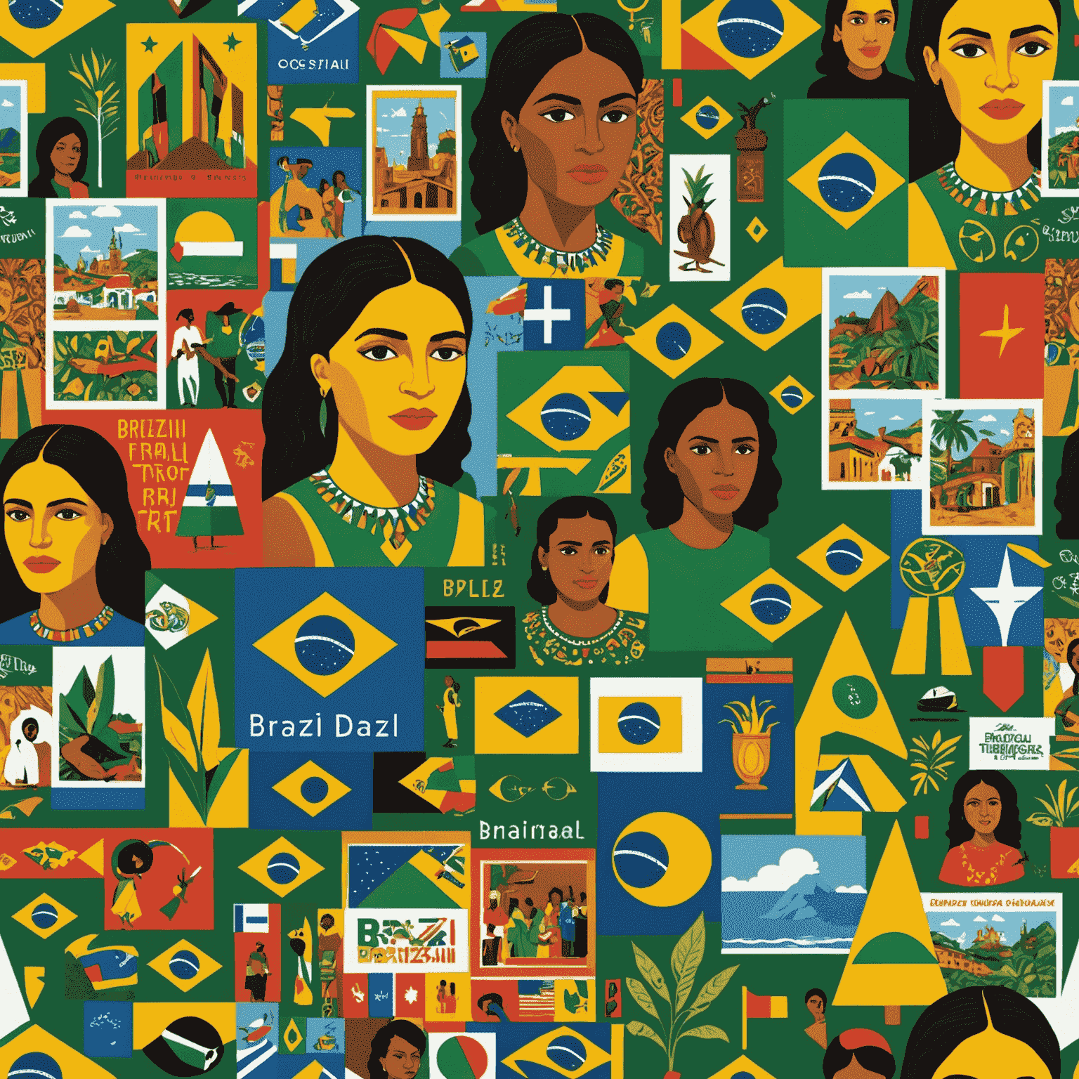 Capa do livro 'Reflexões sobre o Brasil' de Simone Tebet, mostrando uma montagem de ícones representando diferentes aspectos da cultura brasileira